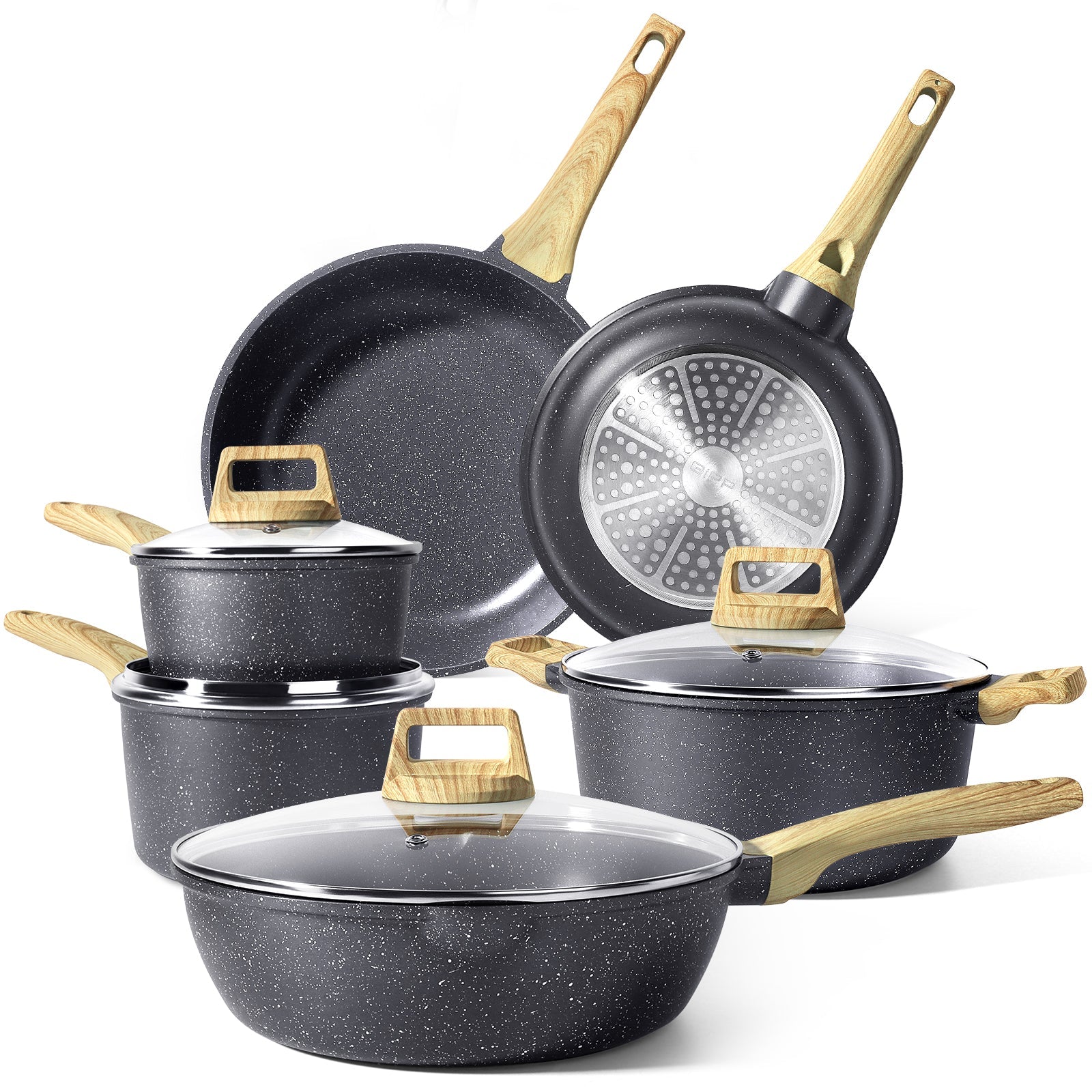 GiPP 14Pcs Nonstick White Granite Pots and Pans Set, PFOS-Free