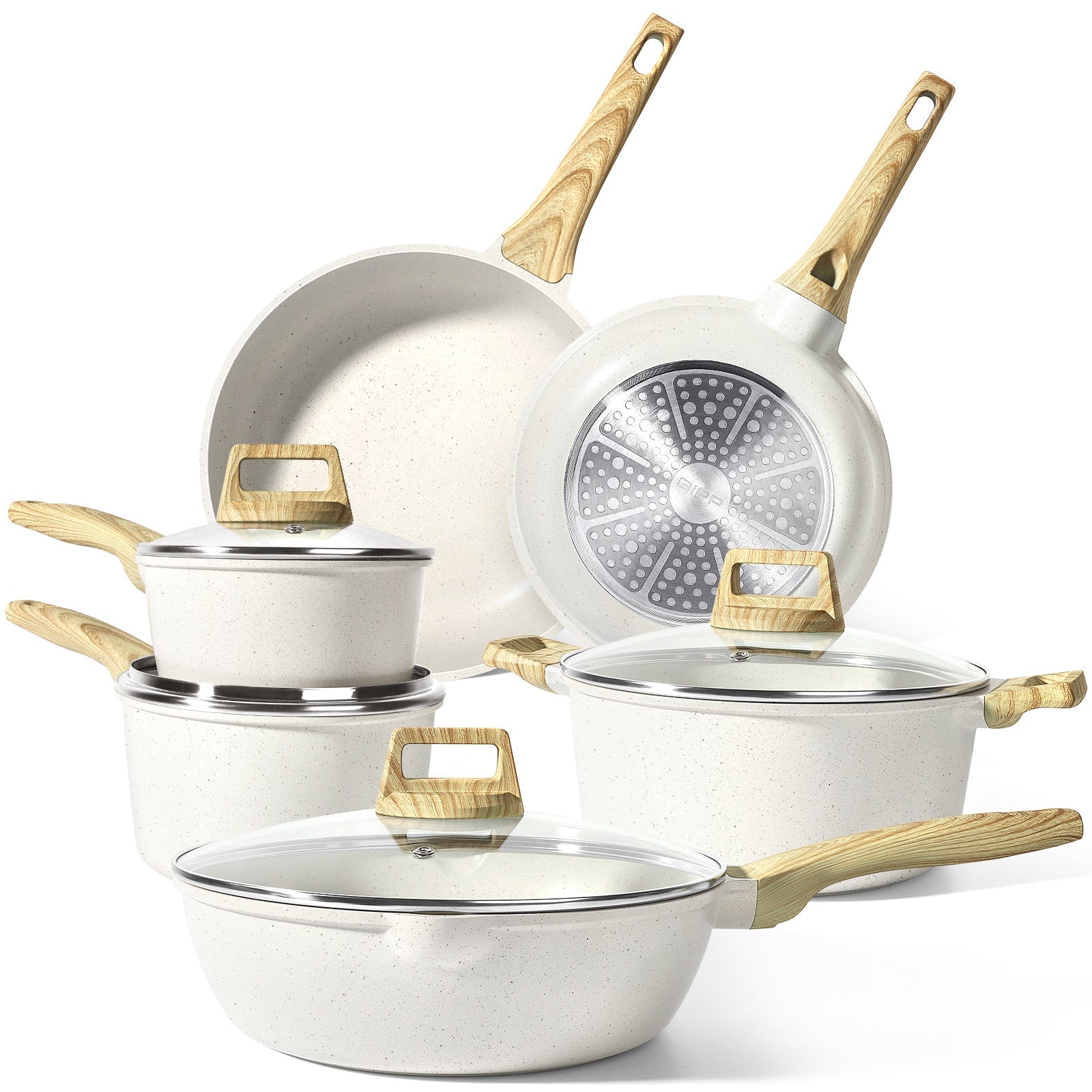 GiPP 14Pcs Nonstick White Granite Pots and Pans Set, PFOS-Free