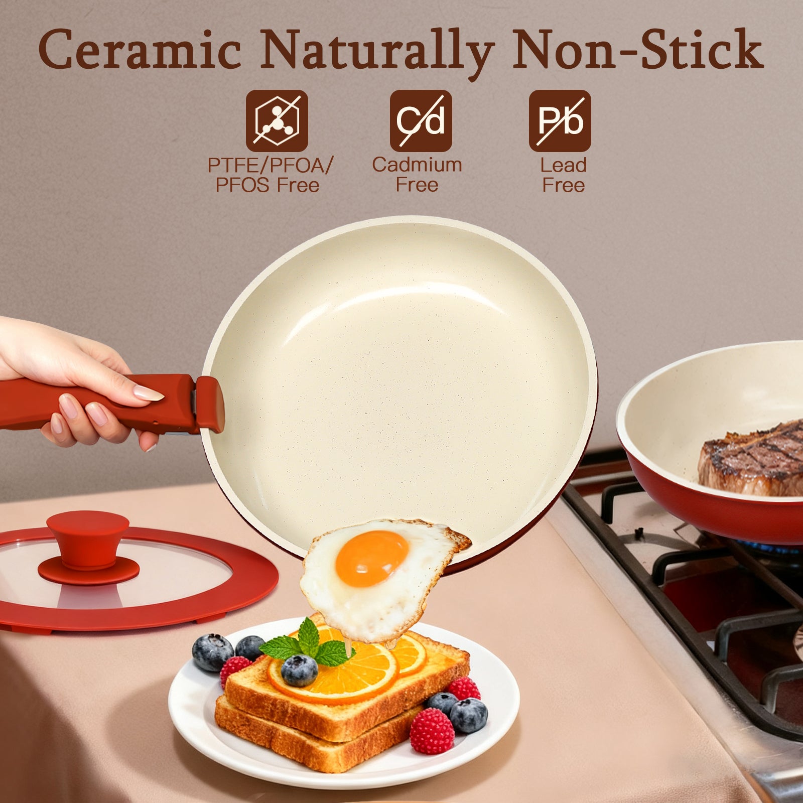 GiPP 5Pcs Ceramic Pots and Pans Set Nonstick Cookware Sets Removable Handle Kitchen,Oven Safe, Induction Ready