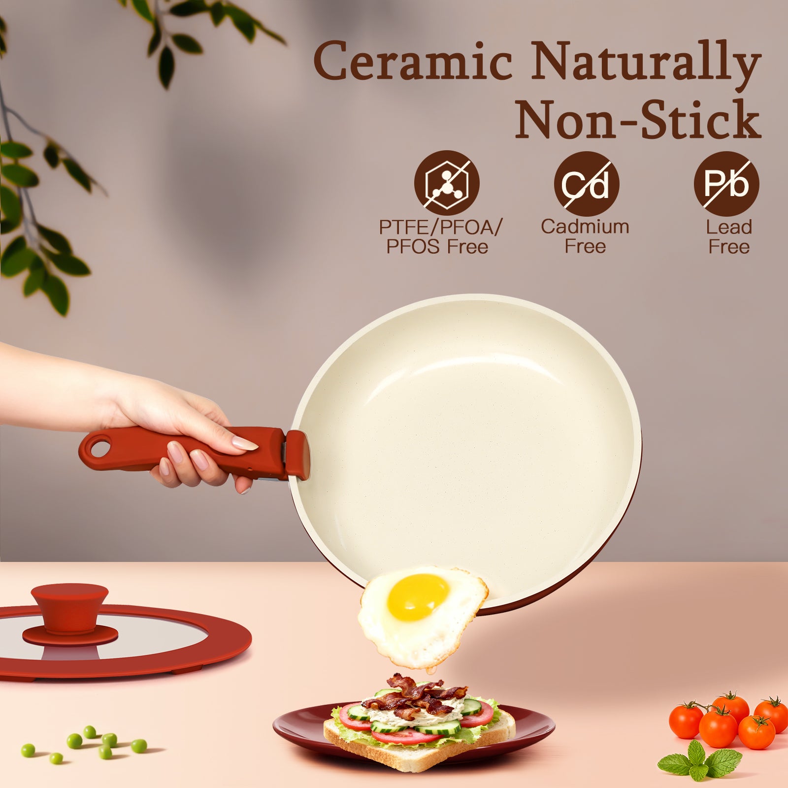 GiPP 5Pcs Ceramic Pots and Pans Set Nonstick Cookware Sets Removable Handle Kitchen,Oven Safe, Induction Ready