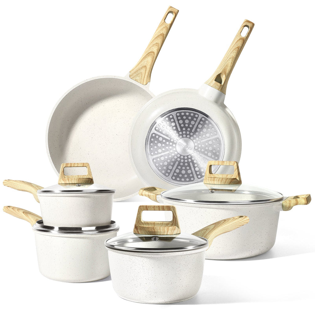 GiPP 14Pcs Nonstick White Granite Pots and Pans Set, PFOS-Free