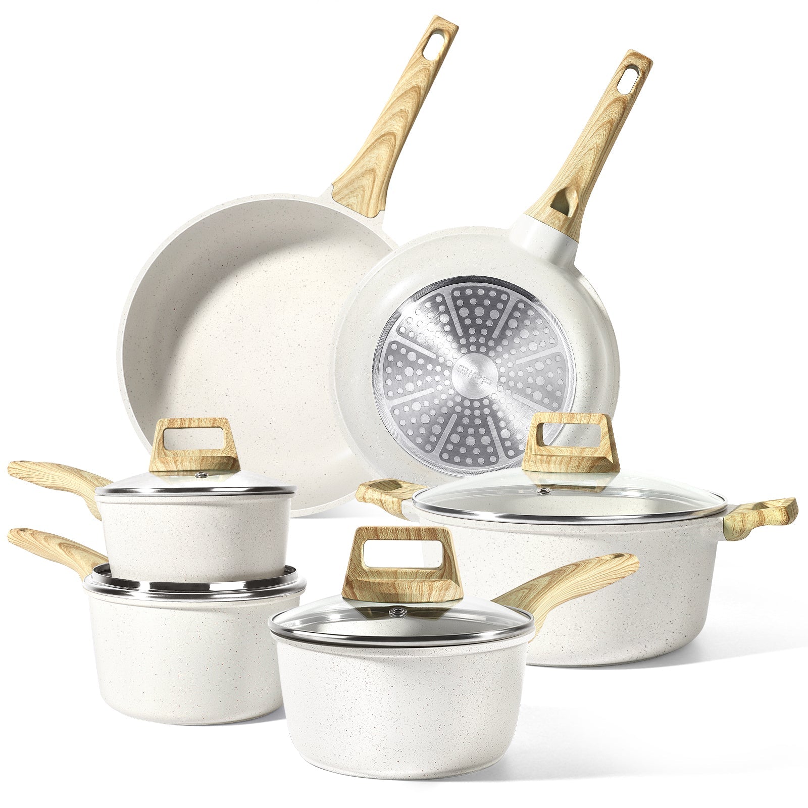 GiPP 14Pcs Nonstick White Granite Pots and Pans Set, PFOS-Free