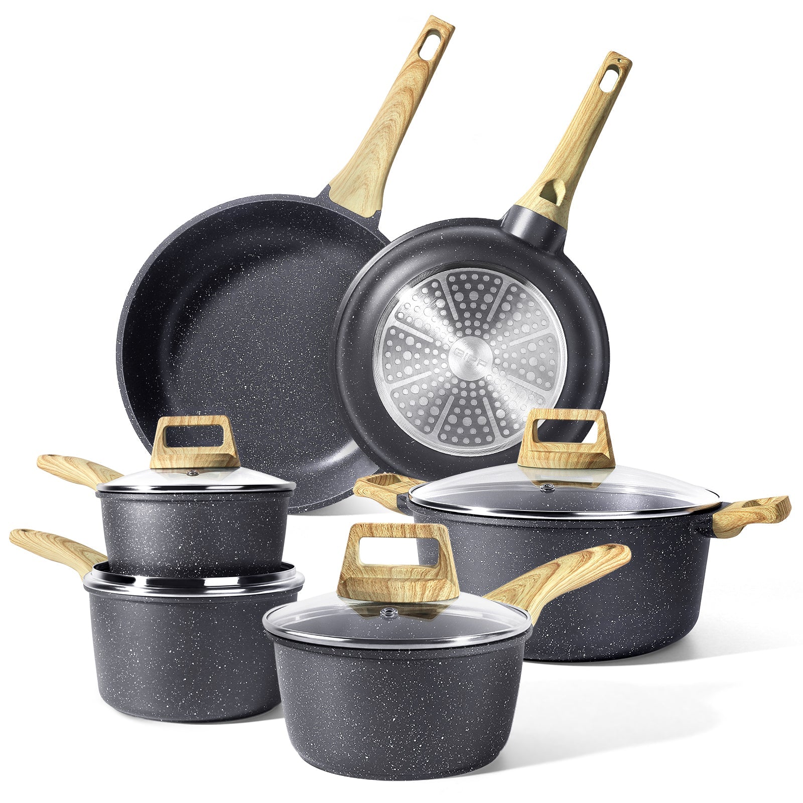 GiPP 14Pcs Nonstick White Granite Pots and Pans Set, PFOS-Free