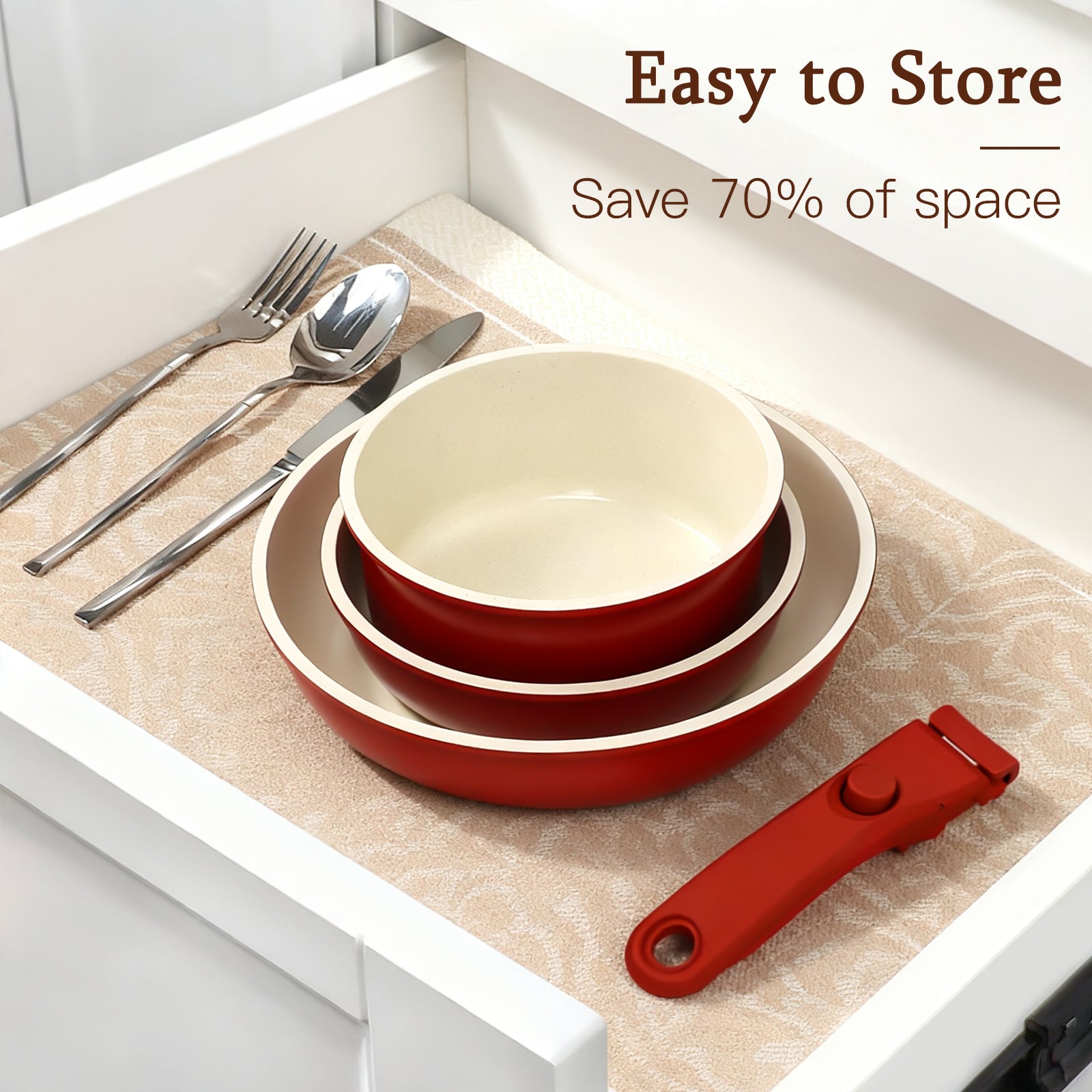 GiPP 5Pcs Ceramic Pots and Pans Set Nonstick Cookware Sets Removable Handle Kitchen,Oven Safe, Induction Ready