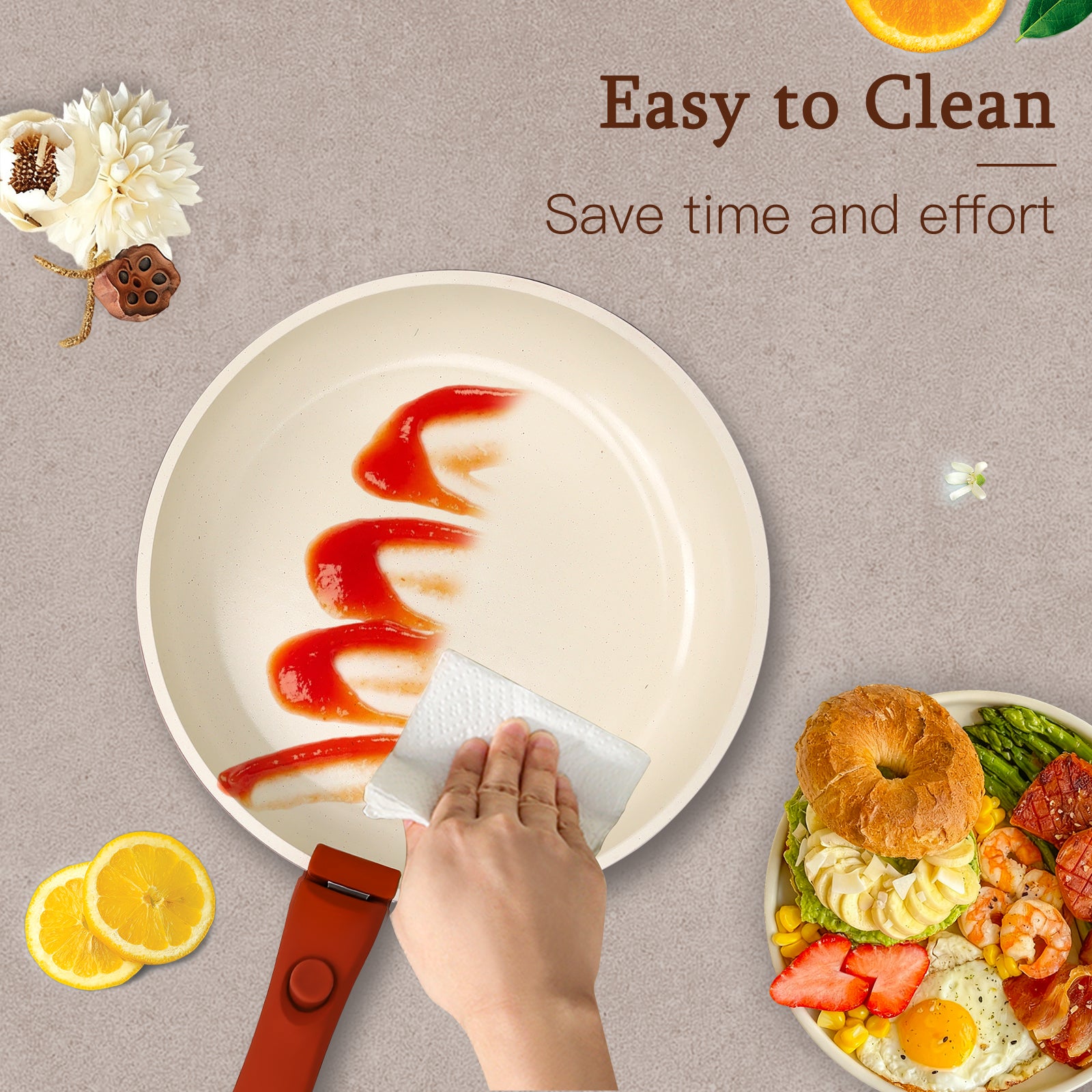 GiPP 5Pcs Ceramic Pots and Pans Set Nonstick Cookware Sets Removable Handle Kitchen,Oven Safe, Induction Ready