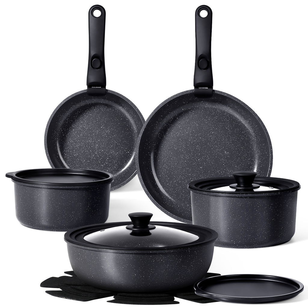 Gipp 15Pcs Ceramic Nonstick Cookware Sets,Pots and Pans Set Non Stick with Removable Handle, Oven Safe to 500°F, Induction Cookware, Stackable RV Kitchen Cooking Set
