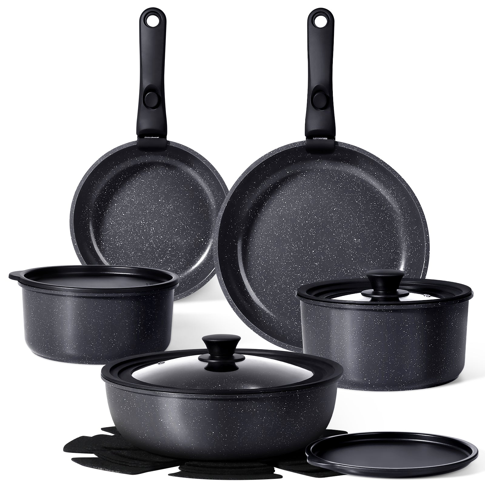 Gipp 15Pcs Ceramic Nonstick Cookware Sets,Pots and Pans Set Non Stick with Removable Handle, Oven Safe to 500°F, Induction Cookware, Stackable RV Kitchen Cooking Set