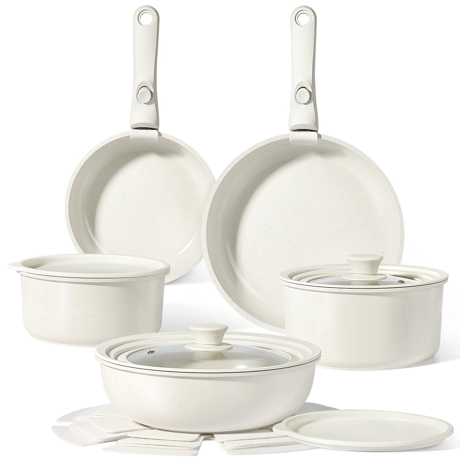 Gipp 15Pcs Ceramic Nonstick Cookware Sets,Pots and Pans Set Non Stick with Removable Handle, Oven Safe to 500°F, Induction Cookware, Stackable RV Kitchen Cooking Set