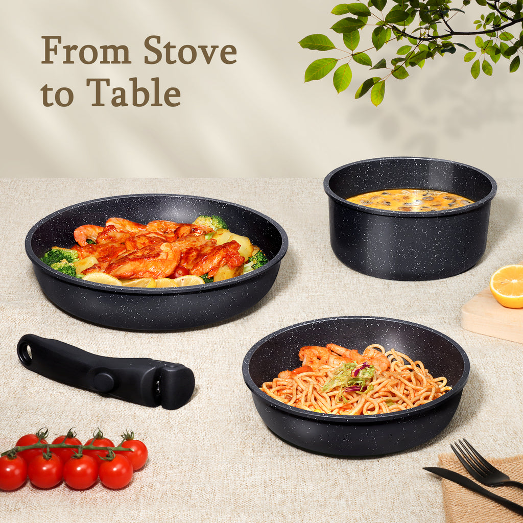 GiPP 7Pcs Nonstick Pots and Pans Set, Detachable Handle, Oven Safe