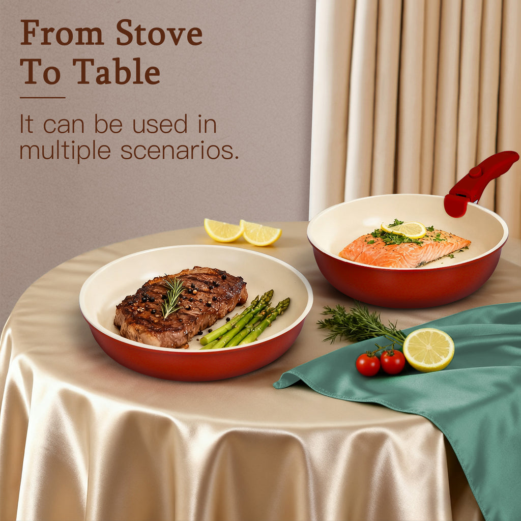 GiPP 5Pcs Ceramic Pots and Pans Set Nonstick Cookware Sets Removable Handle Kitchen,Oven Safe, Induction Ready