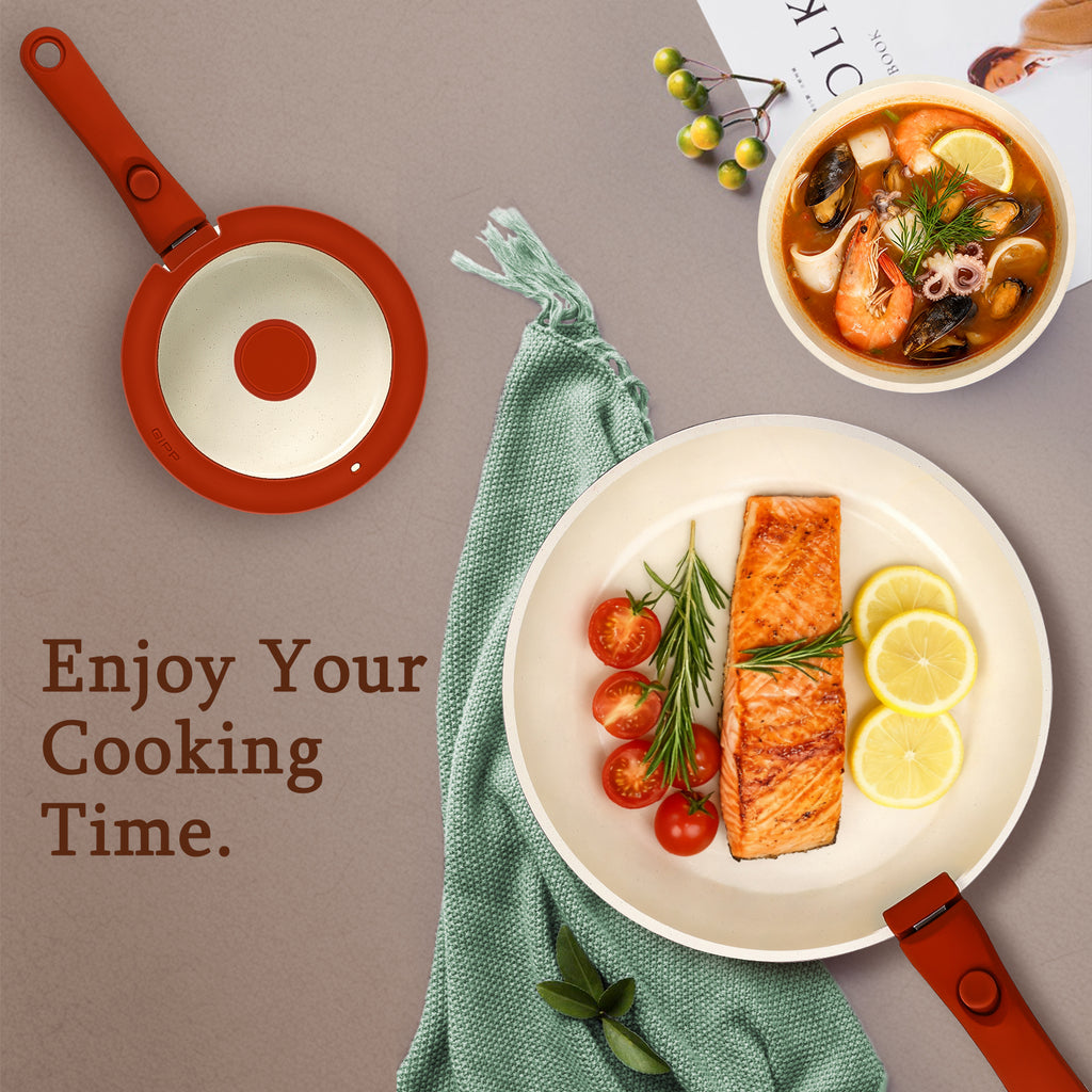 GiPP 5Pcs Ceramic Pots and Pans Set Nonstick Cookware Sets Removable Handle Kitchen,Oven Safe, Induction Ready