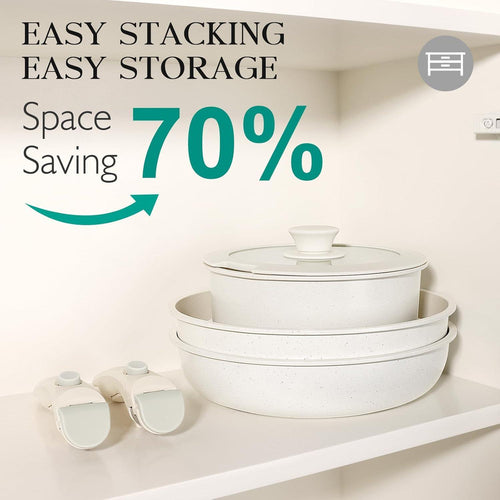 GiPP 11Pcs Pots and Pans Set Non Stick, Cookware Sets Nonstick Detachable Handle, Induction Kitchen Set Removable Handle, RV Cookware set, Oven Safe - GiPP Kitchenware