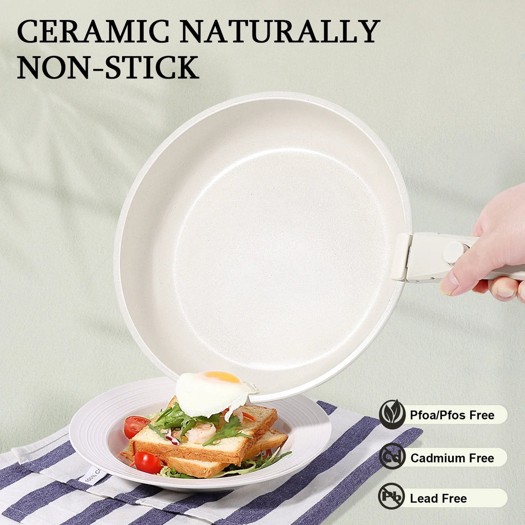 GIPP 3pcs Ceramic Non Stick Frying Pans Set,Skillet Non Stick With Removable Handle Oven & Dishwasher Safe,Induction Cookware