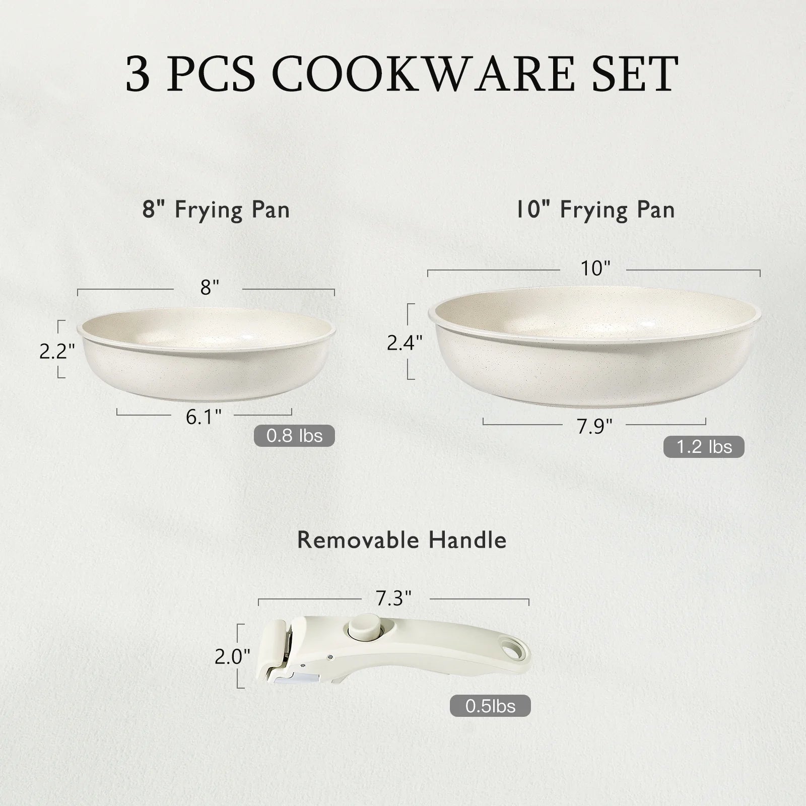 GIPP 3pcs Ceramic Non Stick Frying Pans Set,Skillet Non Stick With Removable Handle Oven & Dishwasher Safe,Induction Cookware