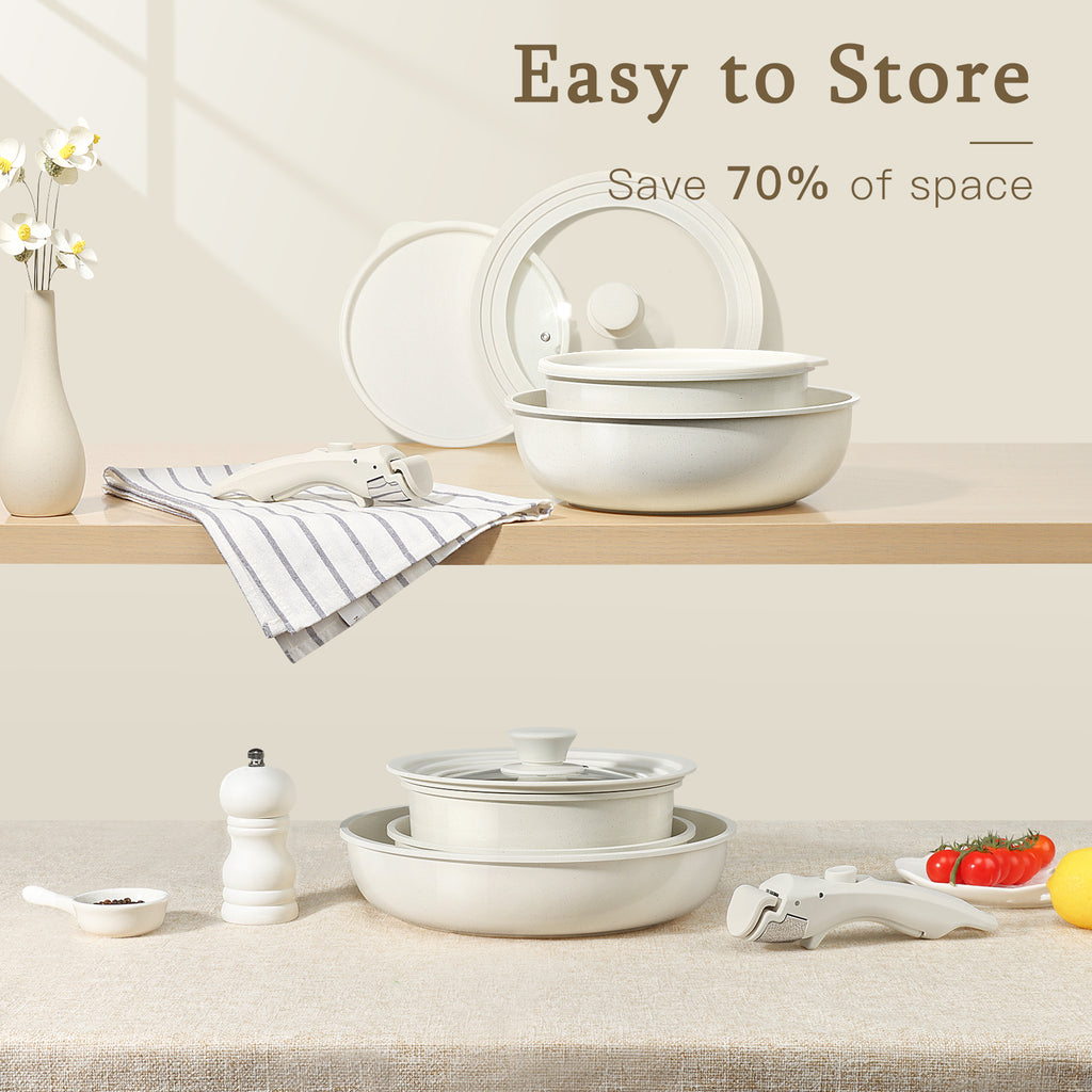 Gipp 15Pcs Ceramic Nonstick Cookware Sets,Pots and Pans Set Non Stick with Removable Handle, Oven Safe to 500°F, Induction Cookware, Stackable RV Kitchen Cooking Set