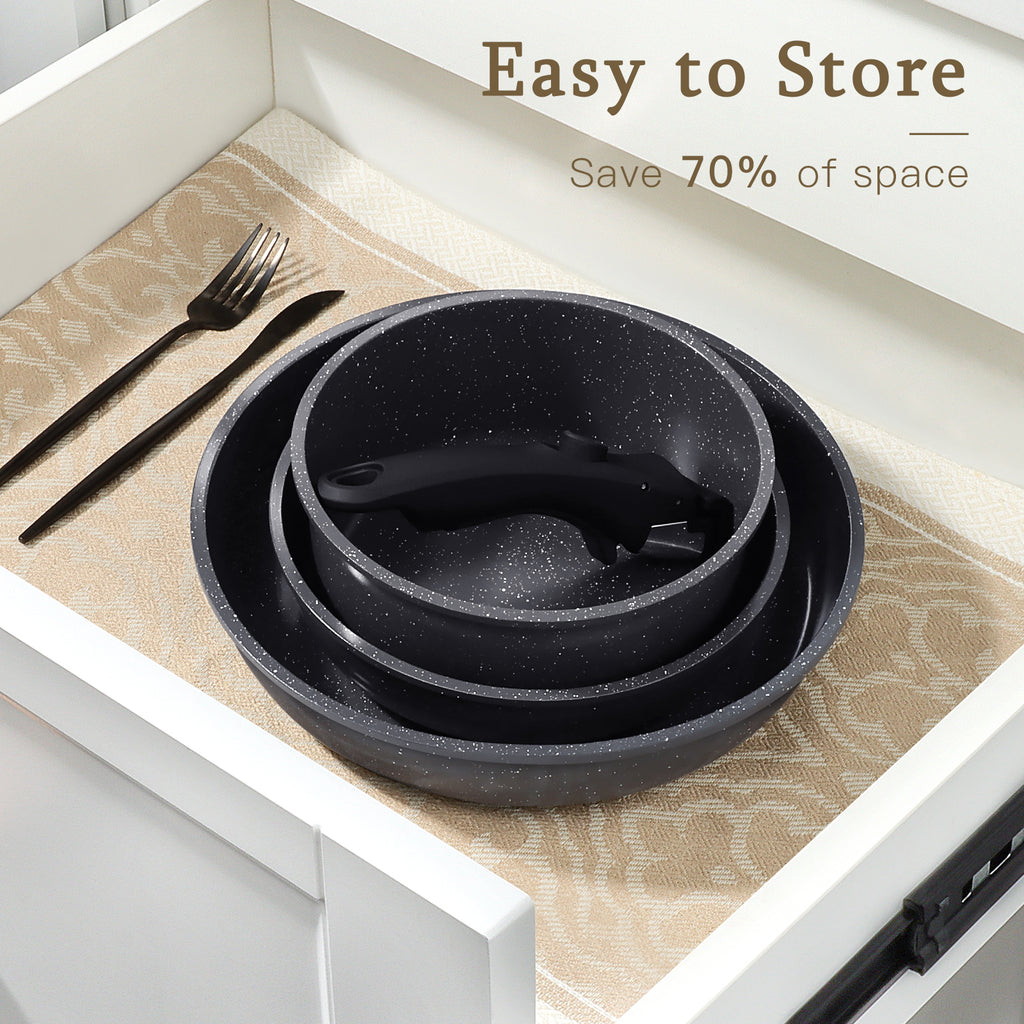 Gipp 15Pcs Ceramic Nonstick Cookware Sets,Pots and Pans Set Non Stick with Removable Handle, Oven Safe to 500°F, Induction Cookware, Stackable RV Kitchen Cooking Set