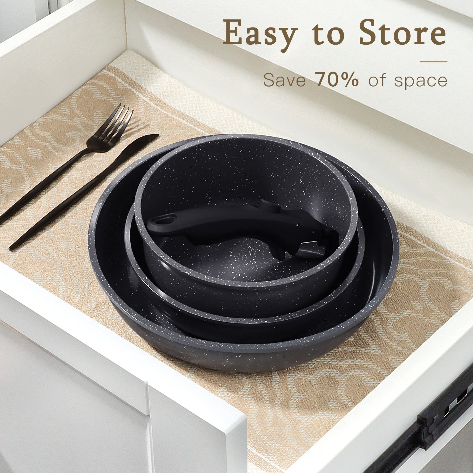 Gipp 15Pcs Ceramic Nonstick Cookware Sets,Pots and Pans Set Non Stick with Removable Handle, Oven Safe to 500°F, Induction Cookware, Stackable RV Kitchen Cooking Set