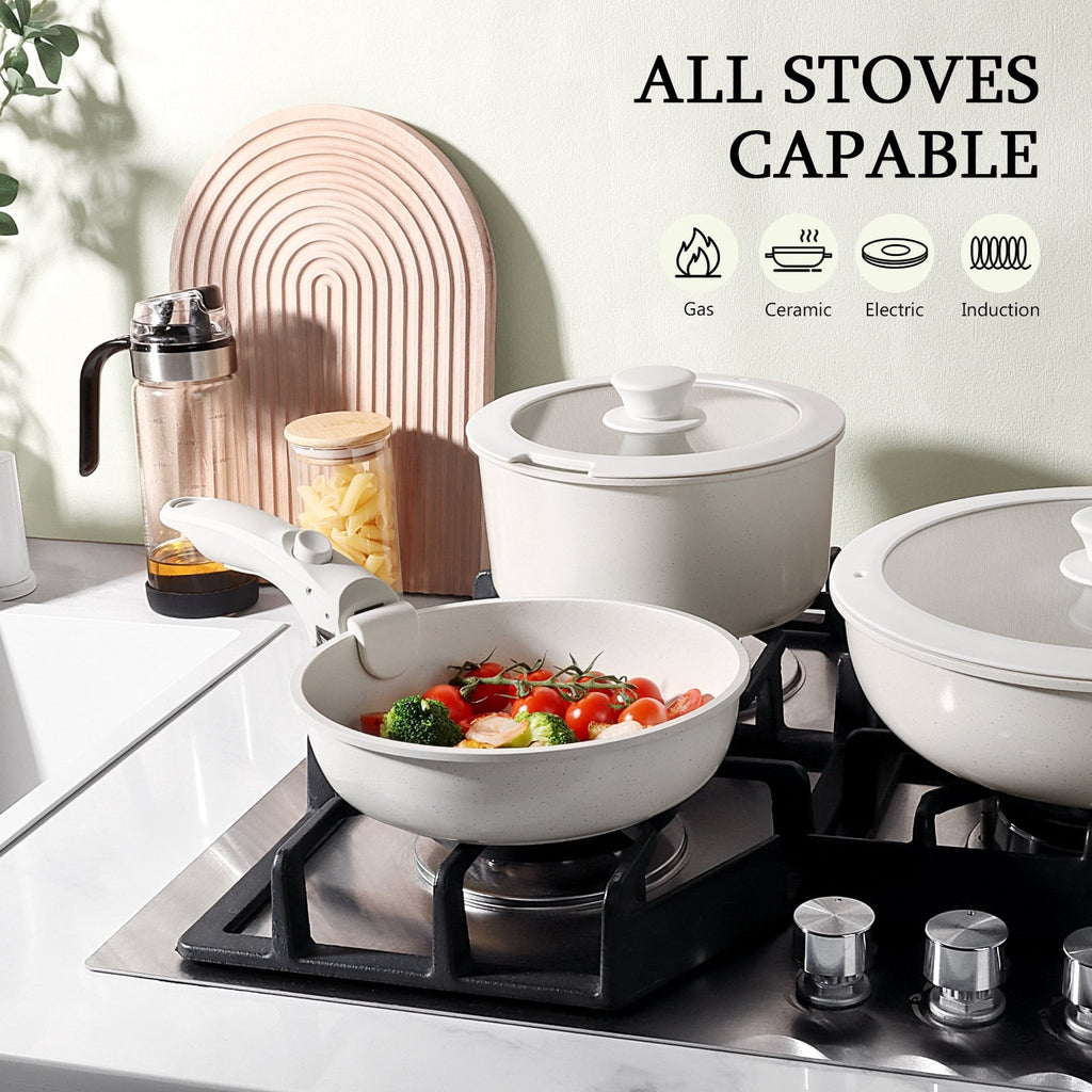 GiPP 5Pcs Ceramic Pots and Pans Set Nonstick Cookware Sets Removable Handle Kitchen,Oven Safe, Induction Ready