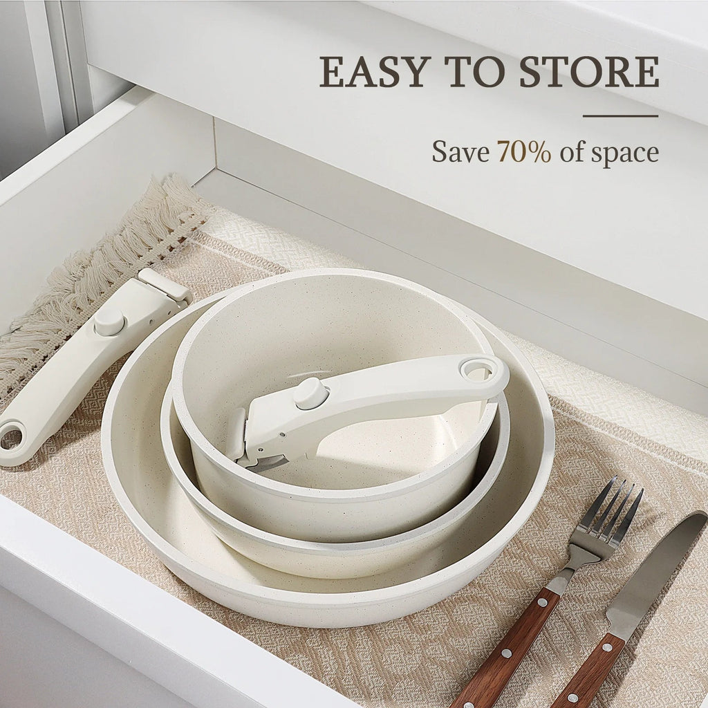 GiPP 5Pcs Ceramic Pots and Pans Set Nonstick Cookware Sets Removable Handle Kitchen,Oven Safe, Induction Ready