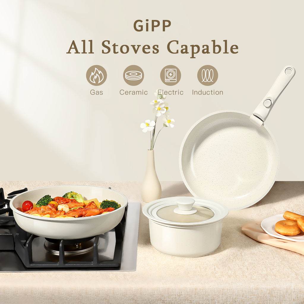 GiPP 7Pcs Nonstick Pots and Pans Set, Detachable Handle, Oven Safe