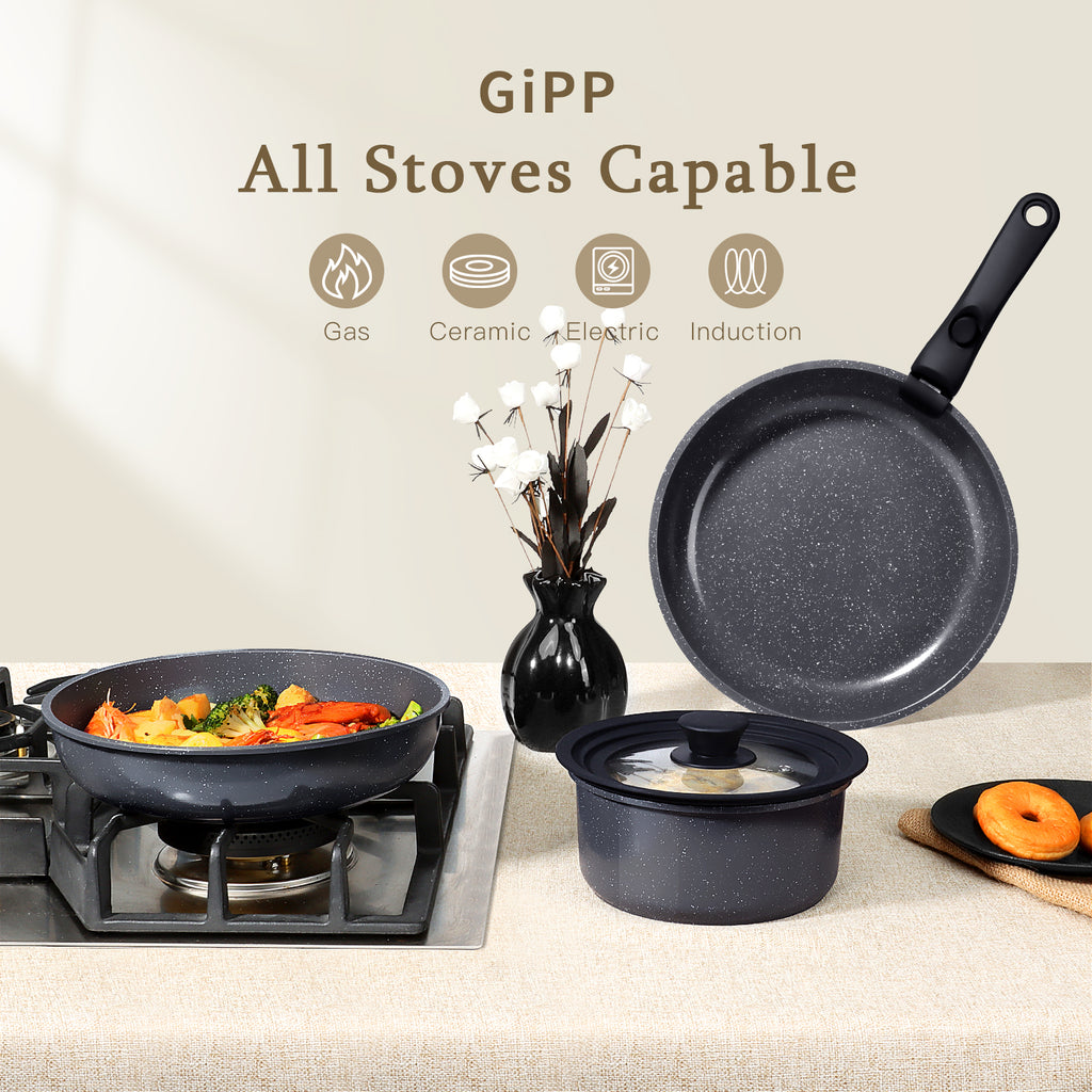 Gipp 15Pcs Ceramic Nonstick Cookware Sets,Pots and Pans Set Non Stick with Removable Handle, Oven Safe to 500°F, Induction Cookware, Stackable RV Kitchen Cooking Set