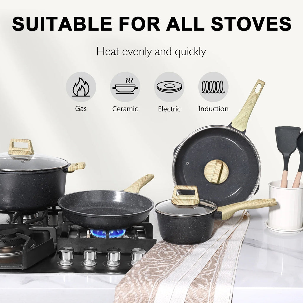 GIPP 21pcs Ceramic Coating Kitchen Cookware Sets,Pots and Pans Set Non stick,Dishwasher Safe Induction Cookware