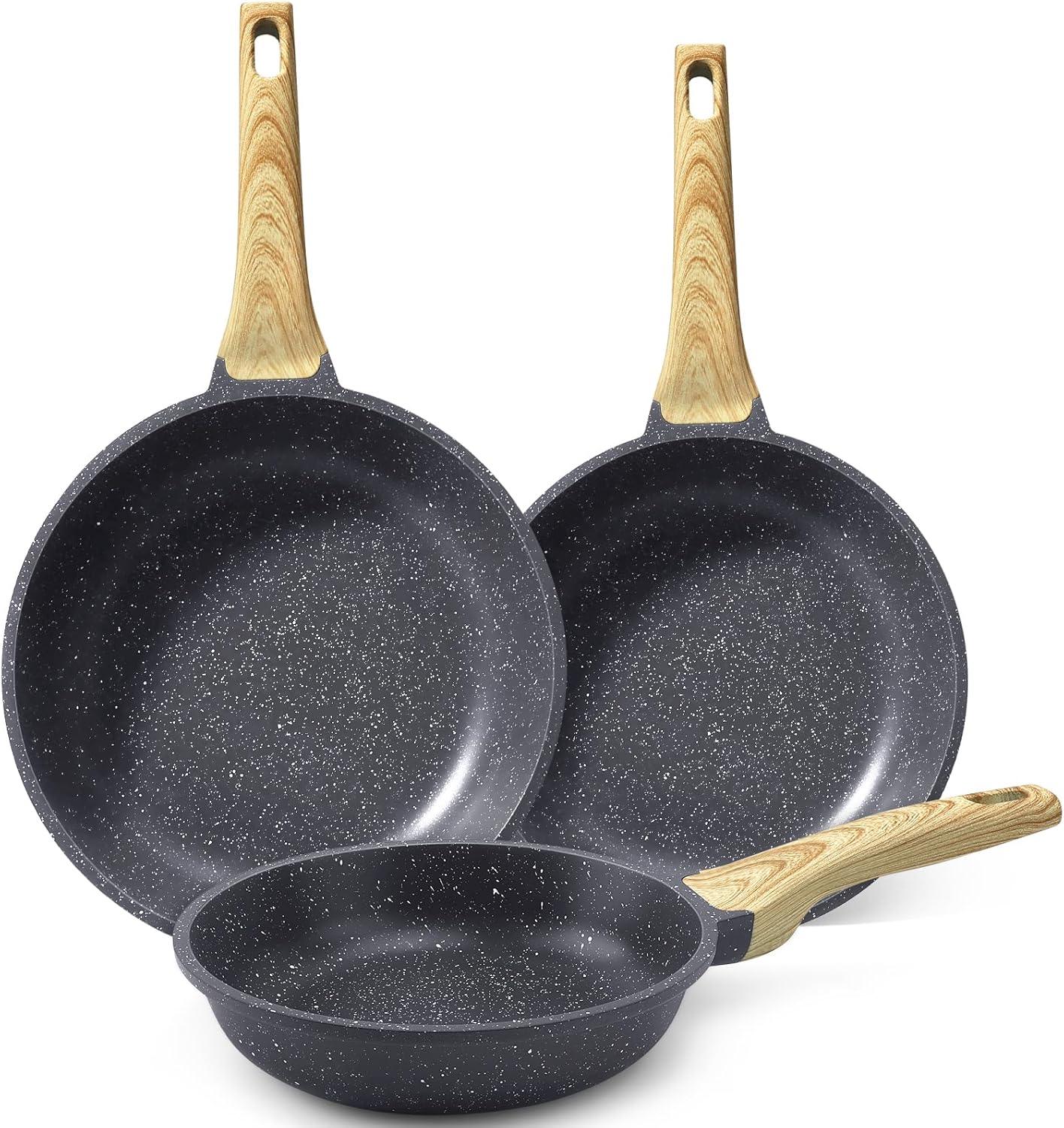 Nonstick Frying Pan Skillet - 8"/9.5"/11" Granite, Heat-Resistant Handle - GiPP Kitchenware