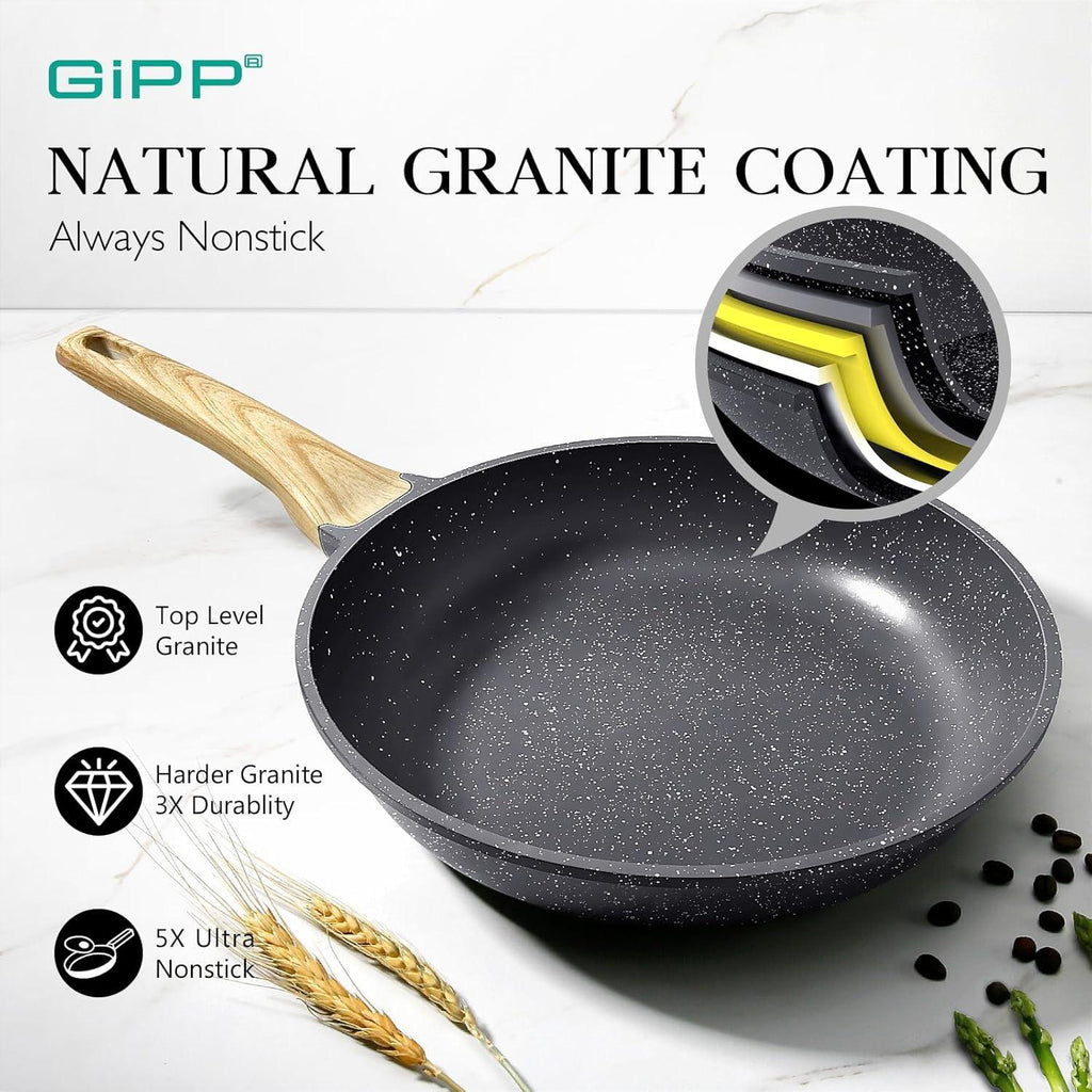 GiPP Pots and Pans Set Non Stick - 10 Pcs White Granite Kitchen Cookware Sets Nonstick Induction Cookware Non-toxic Cooking Pan Set with Lids, PFOS and PFOA Free - GiPP Kitchenware