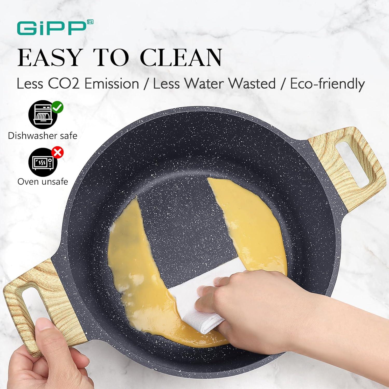 GiPP Pots and Pans Set Non Stick - 10 Pcs White Granite Kitchen Cookware Sets Nonstick Induction Cookware Non-toxic Cooking Pan Set with Lids, PFOS and PFOA Free - GiPP Kitchenware