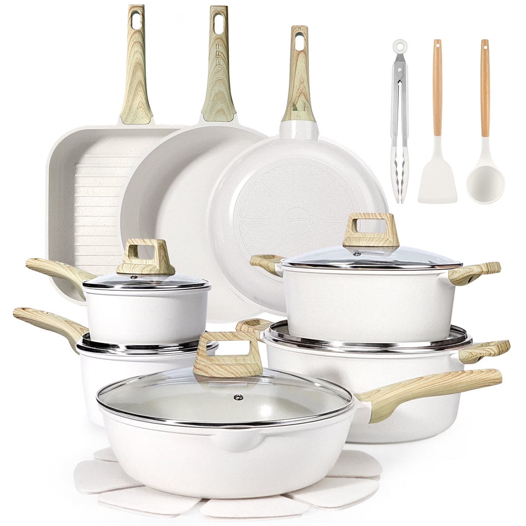 GIPP 21pcs Ceramic Coating Kitchen Cookware Sets,Pots and Pans Set Non stick,Dishwasher Safe Induction Cookware