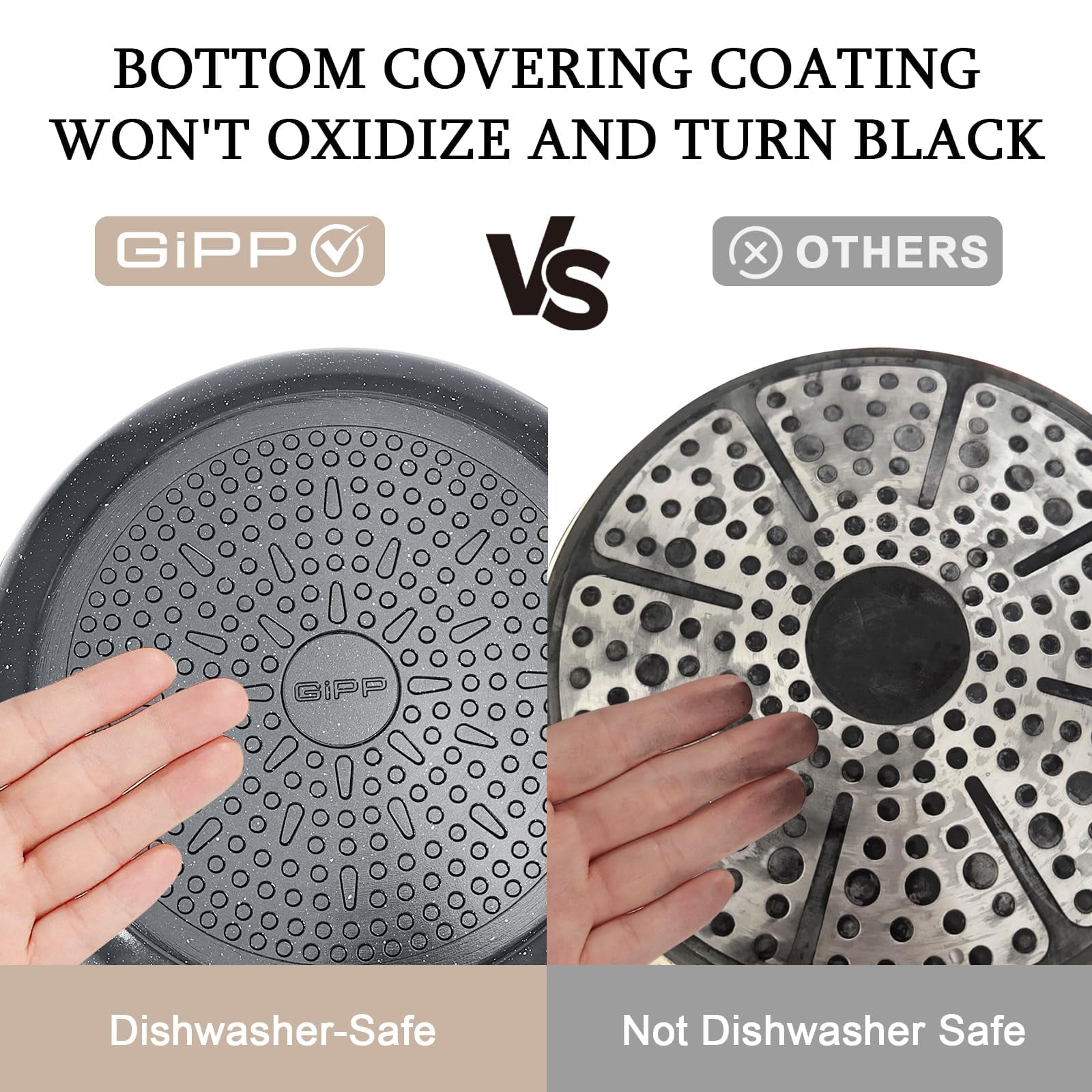 GIPP 3pcs Ceramic Non Stick Frying Pans Set,Skillet Non Stick With Removable Handle Oven & Dishwasher Safe,Induction Cookware