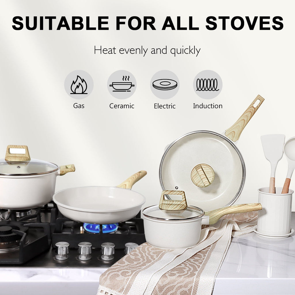 GIPP 21pcs Ceramic Coating Kitchen Cookware Sets,Pots and Pans Set Non stick,Dishwasher Safe Induction Cookware