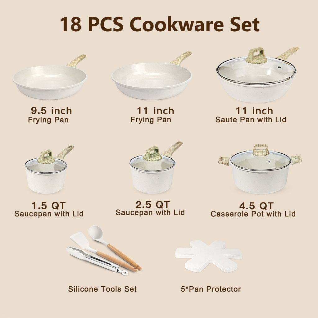 GIPP 18 Piece Kitchen Ceramic Cookware Sets,Pots and Pans Set Non stick ,Dishwasher Safe Induction Compatible, Kitchen Cooking Set