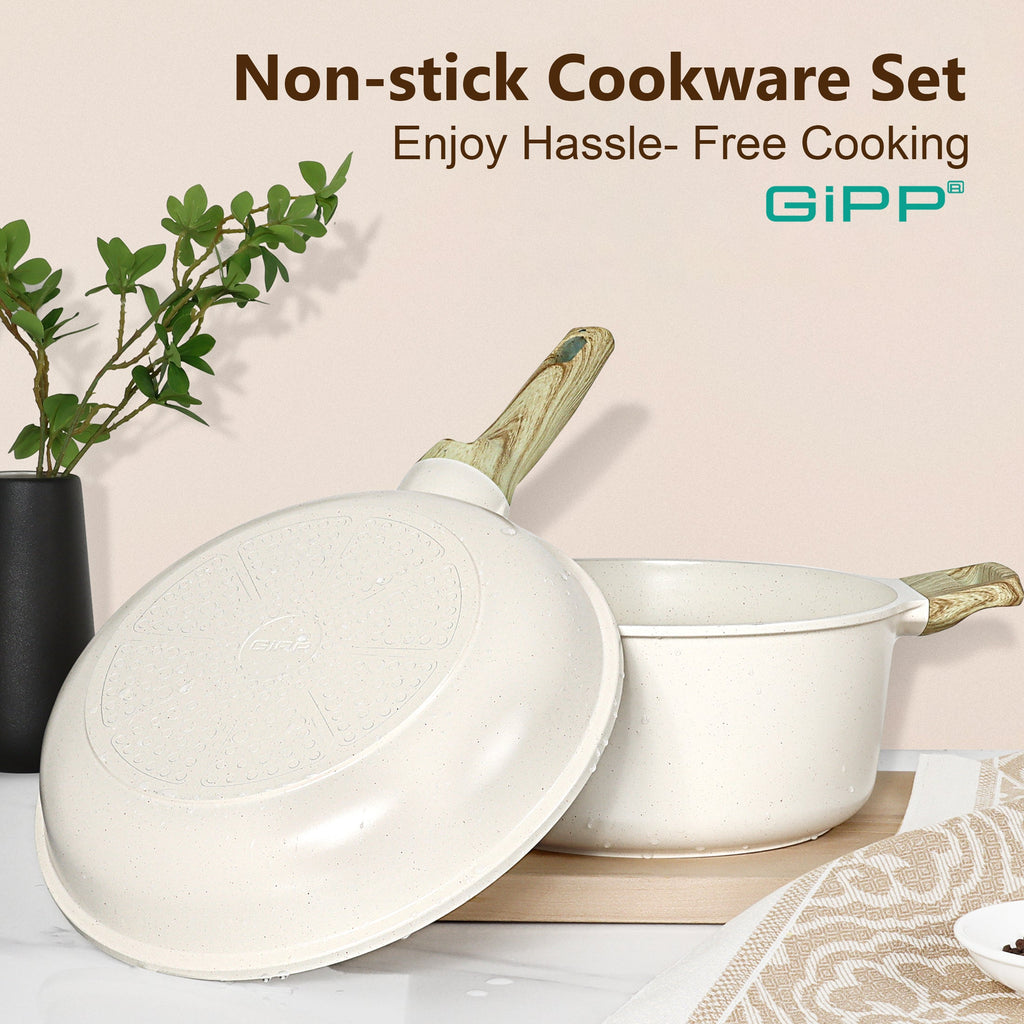 GIPP 22pcs Kitchen Cookware Sets, Ceramic Nonstick Pots and Pans Set,Dishwasher Safe Induction Cookware
