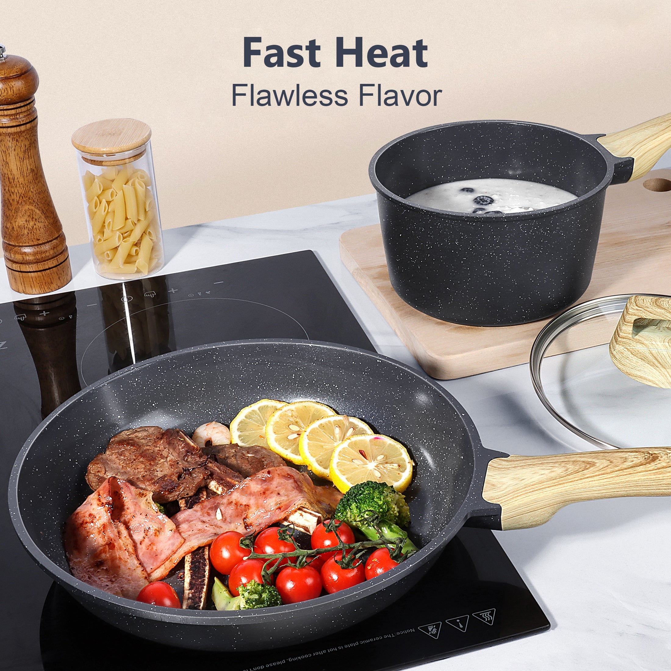 GIPP 17 Piece Kitchen Ceramic Cookware Sets,Pots and Pans Set Non stick ,Dishwasher Safe Induction Cookware, Kitchen Cooking Set for RV Trips