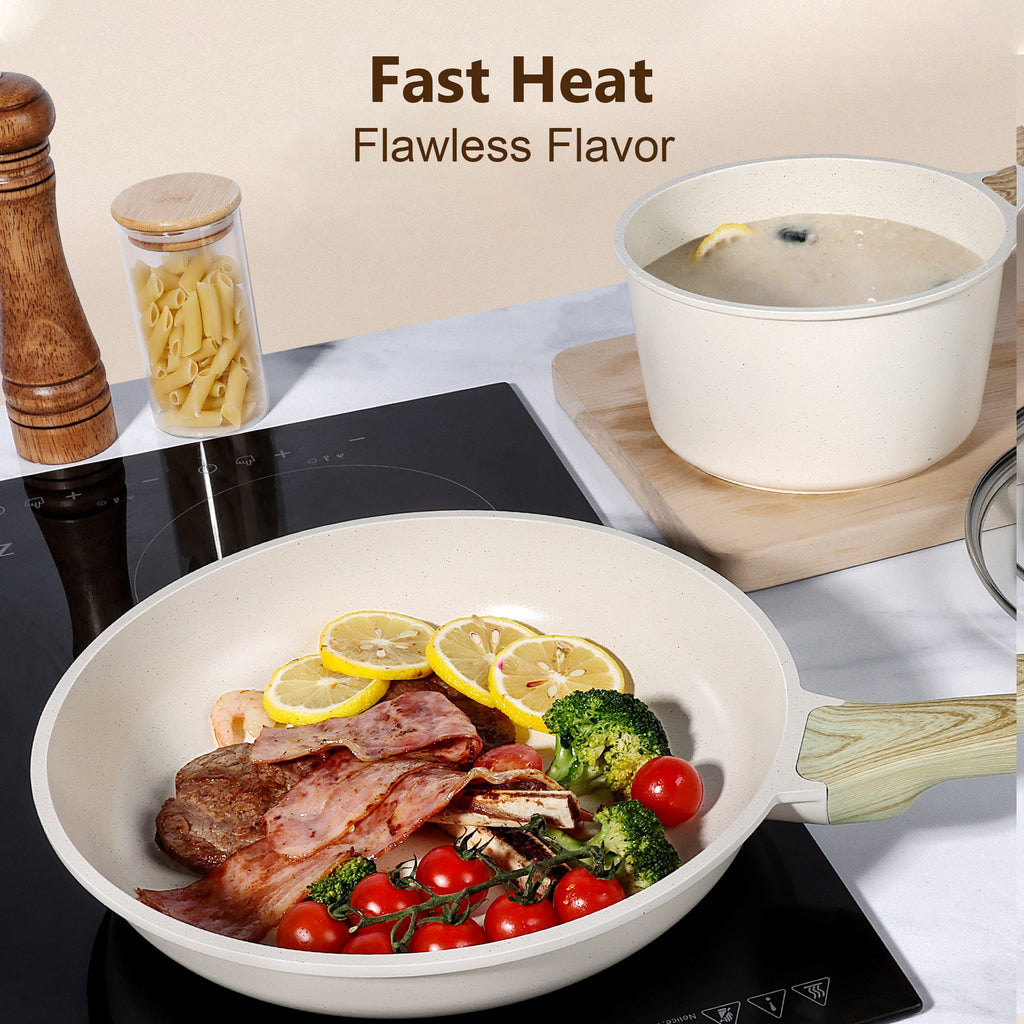 GIPP 17 Piece Kitchen Ceramic Cookware Sets,Pots and Pans Set Non stick ,Dishwasher Safe Induction Cookware, Kitchen Cooking Set for RV Trips