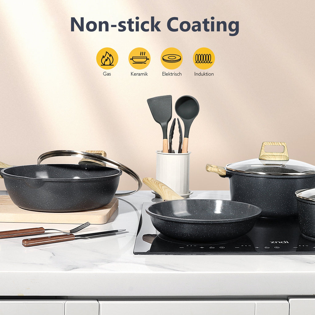 GIPP 17 Piece Kitchen Ceramic Cookware Sets,Pots and Pans Set Non stick ,Dishwasher Safe Induction Cookware, Kitchen Cooking Set for RV Trips