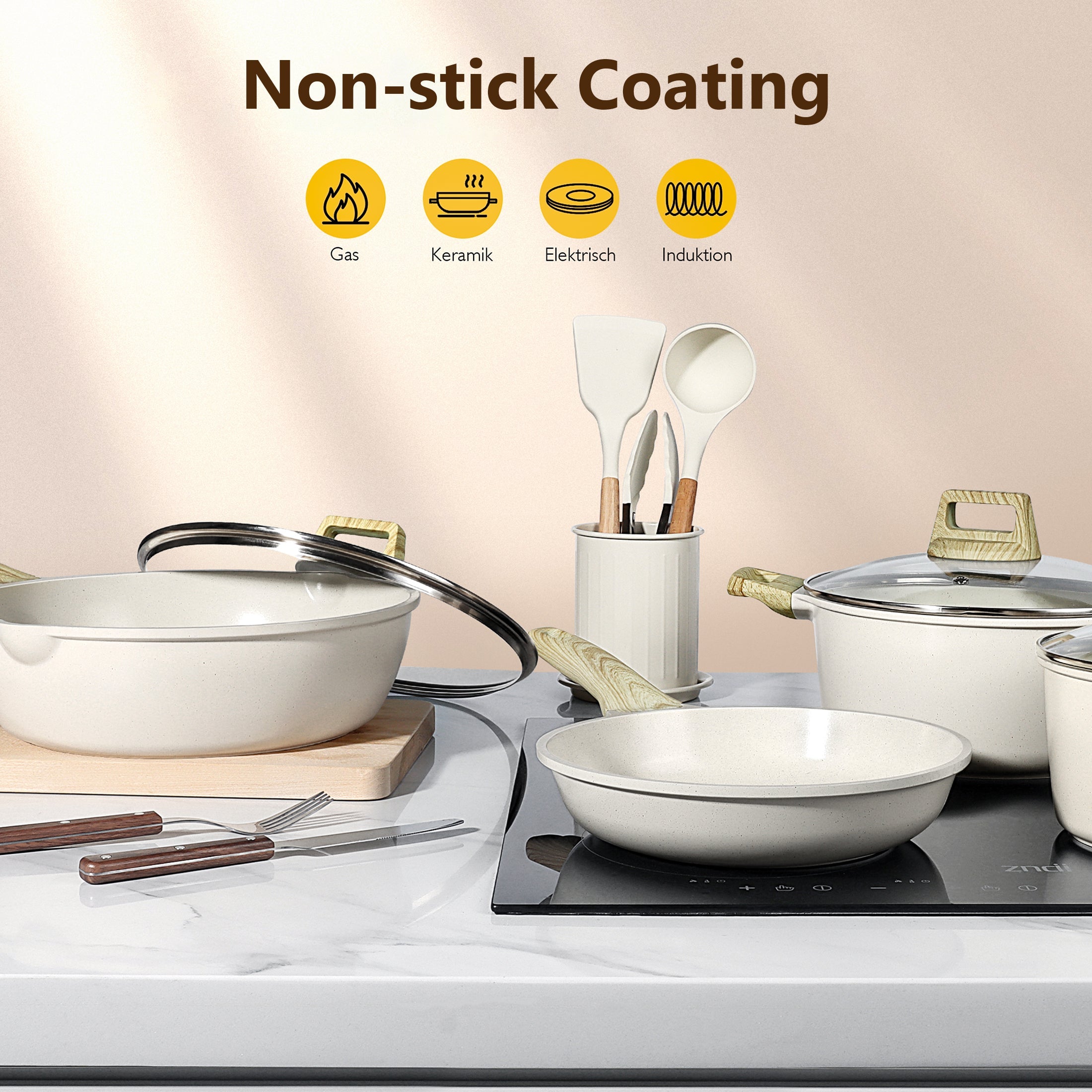 GIPP 22pcs Kitchen Cookware Sets, Ceramic Nonstick Pots and Pans Set,Dishwasher Safe Induction Cookware