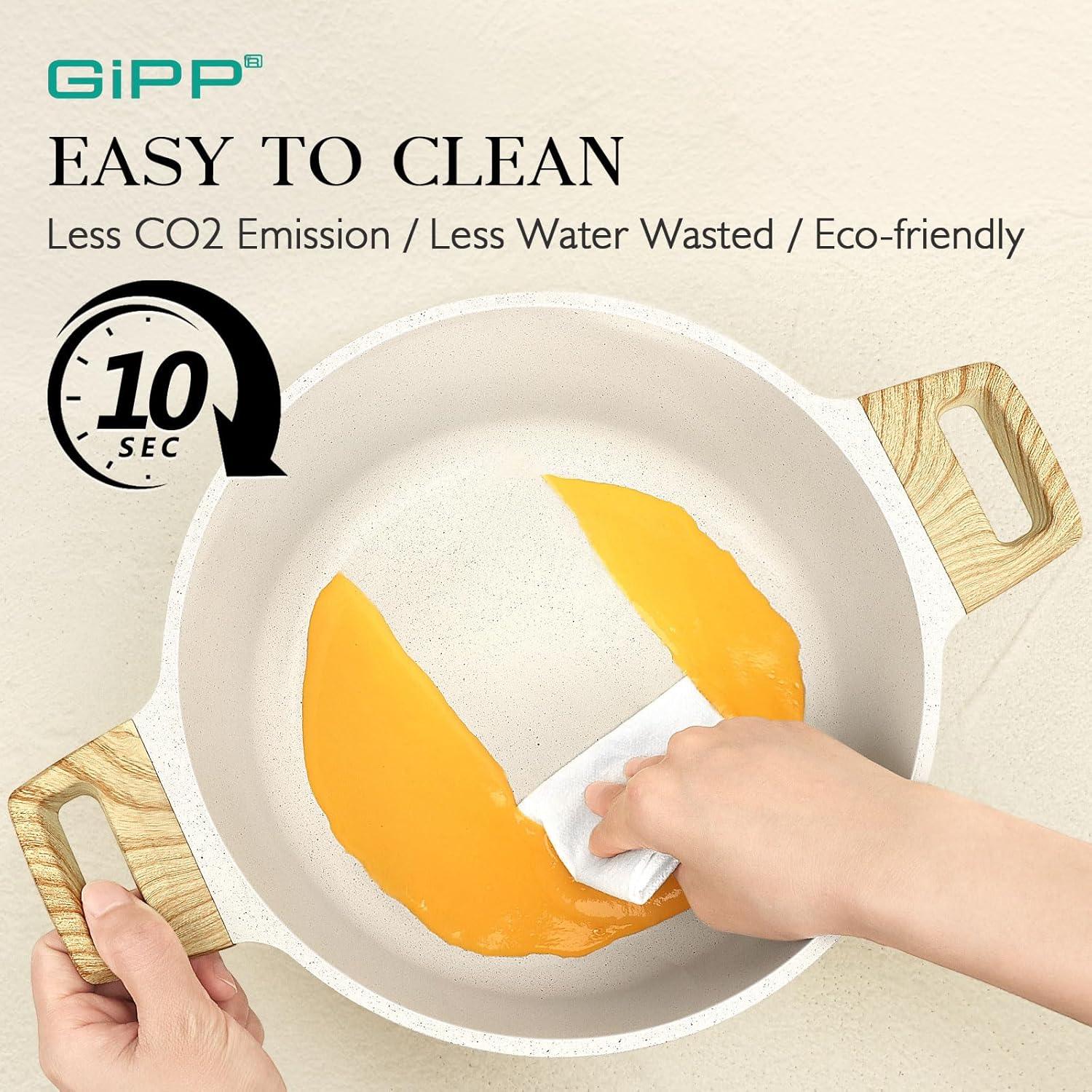 GiPP Pots and Pans Set Non Stick - 10 Pcs White Granite Kitchen Cookware Sets Nonstick Induction Cookware Non-toxic Cooking Pan Set with Lids, PFOS and PFOA Free - GiPP Kitchenware