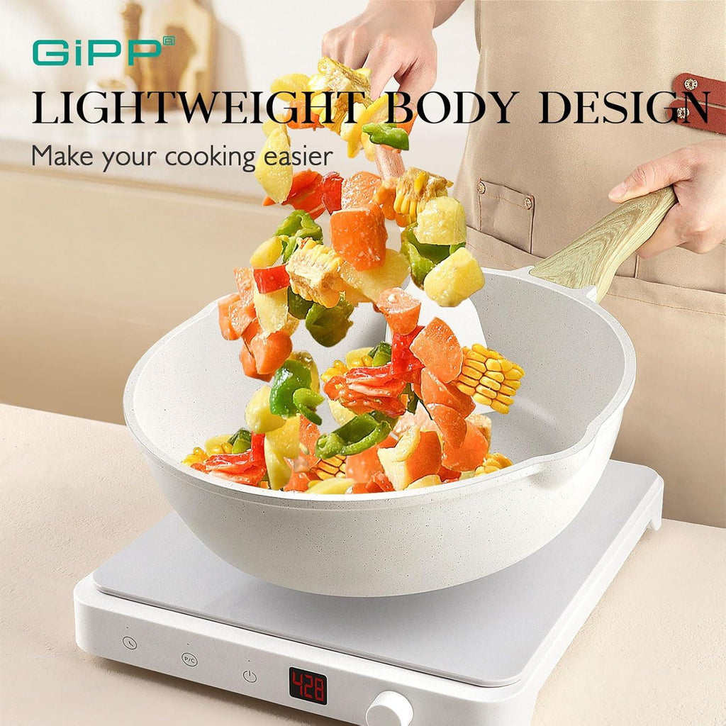 GiPP Pots and Pans Set Non Stick - 10 Pcs White Granite Kitchen Cookware Sets Nonstick Induction Cookware Non-toxic Cooking Pan Set with Lids, PFOS and PFOA Free - GiPP Kitchenware
