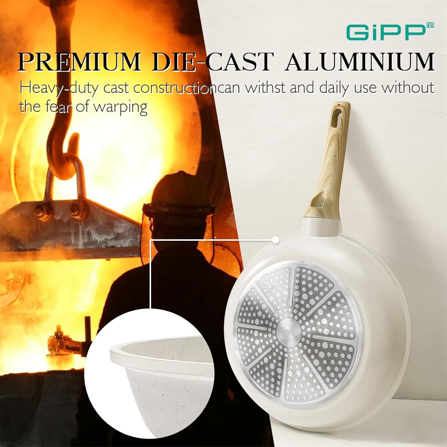 GiPP Pots and Pans Set Non Stick - 10 Pcs White Granite Kitchen Cookware Sets Nonstick Induction Cookware Non-toxic Cooking Pan Set with Lids, PFOS and PFOA Free - GiPP Kitchenware