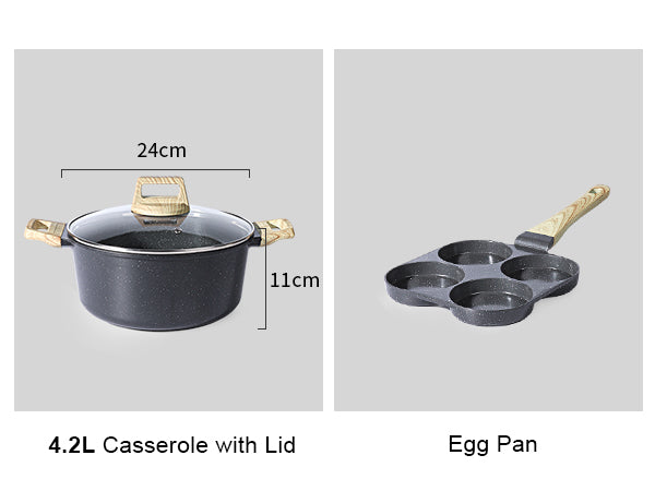 GiPP 17Pcs Nonstick Pots and Pans Set, Grey Granite, PFOS-Free