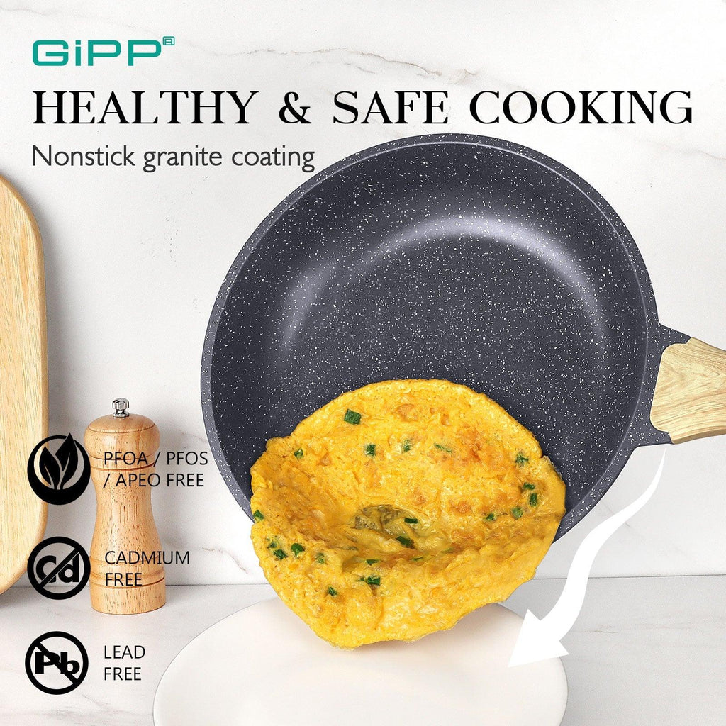 GiPP 21Psc Pots and Pans Set Non Stick - Grey Granite Kitchen Cookware Sets Nonstick Induction Cookware Non-toxic Cooking Pan Set with Silicone Utensils, PFOS and PFOA Free - GiPP Kitchenware