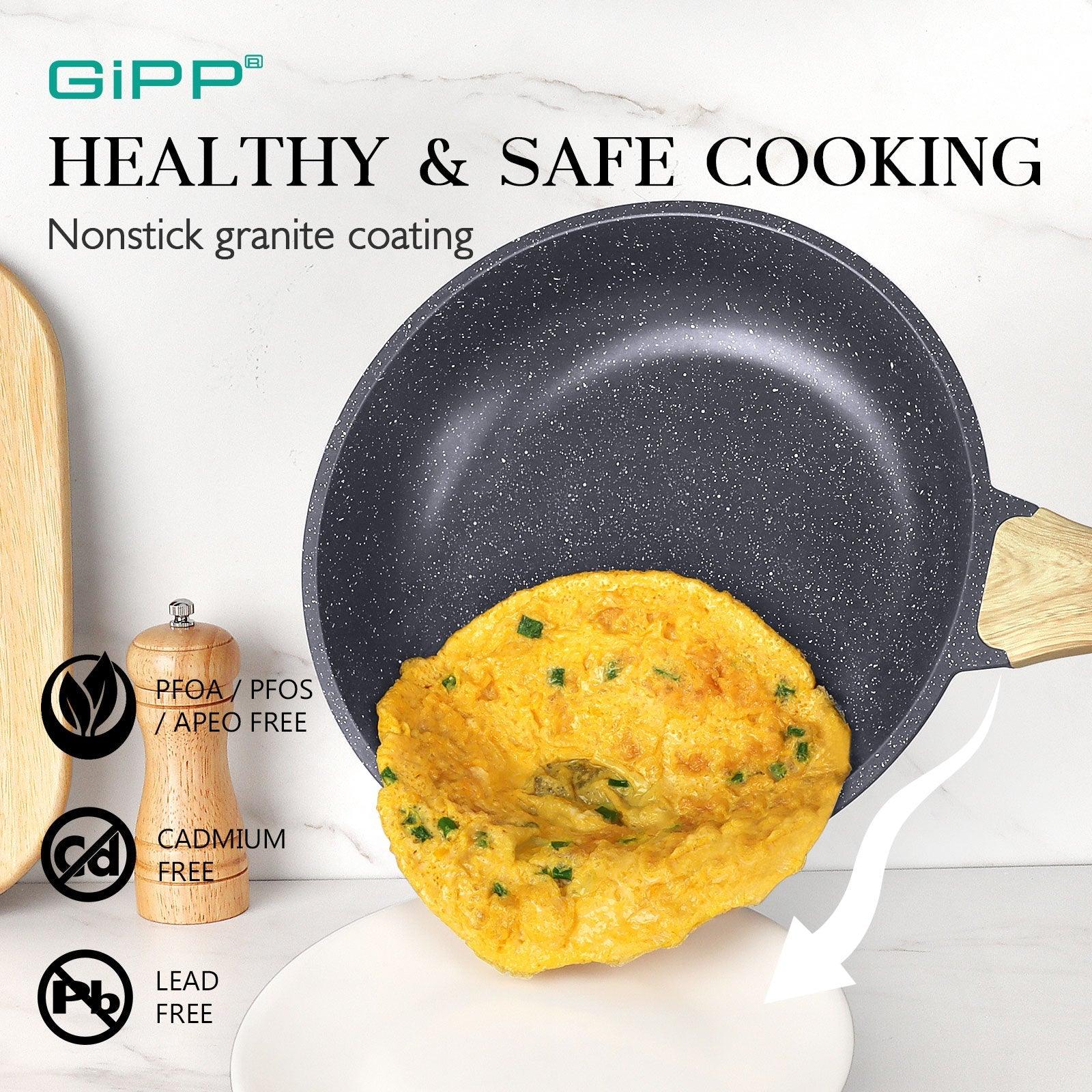 GiPP 21Psc Pots and Pans Set Non Stick - Grey Granite Kitchen Cookware Sets Nonstick Induction Cookware Non-toxic Cooking Pan Set with Silicone Utensils, PFOS and PFOA Free - GiPP Kitchenware