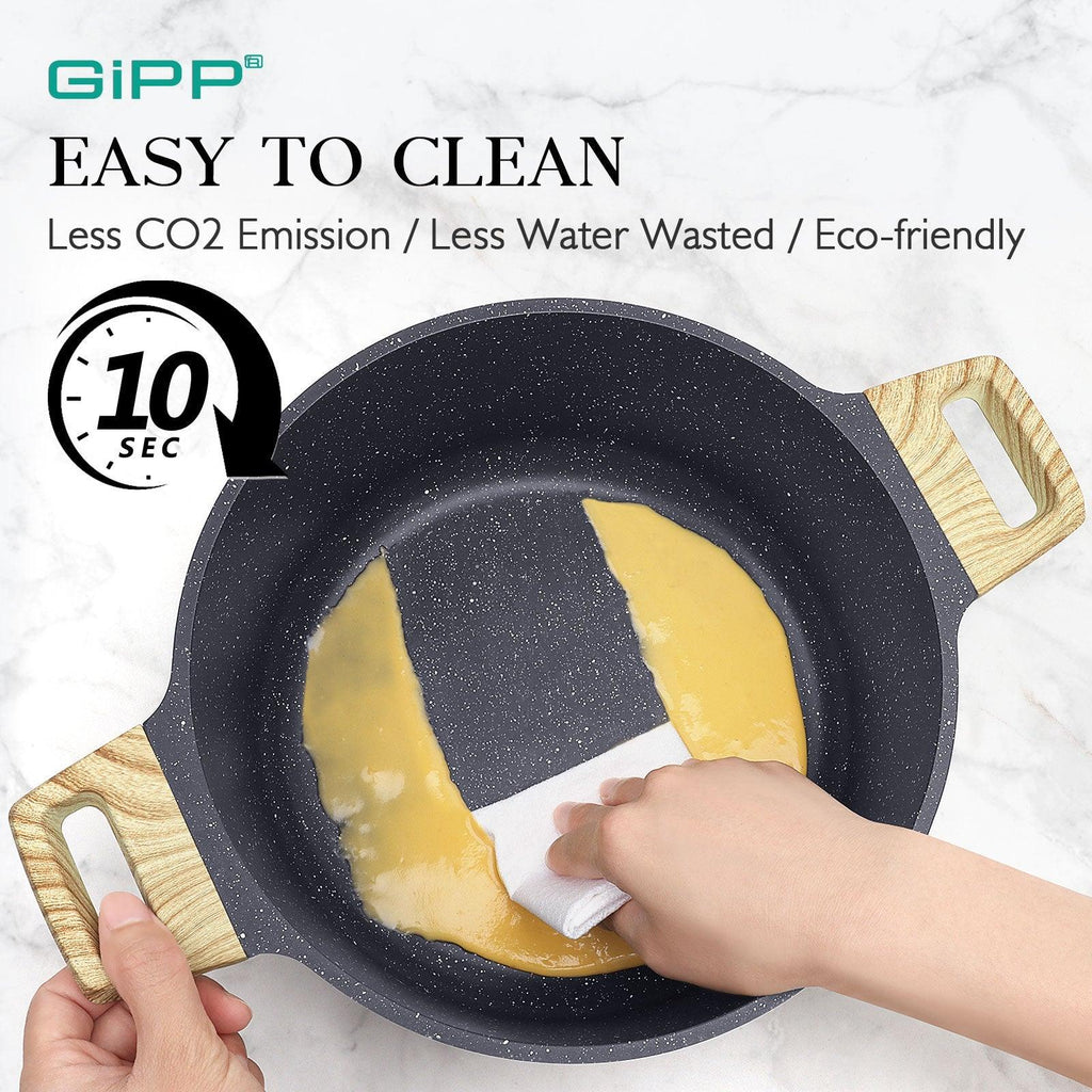 GiPP 21Psc Pots and Pans Set Non Stick - Grey Granite Kitchen Cookware Sets Nonstick Induction Cookware Non-toxic Cooking Pan Set with Silicone Utensils, PFOS and PFOA Free - GiPP Kitchenware
