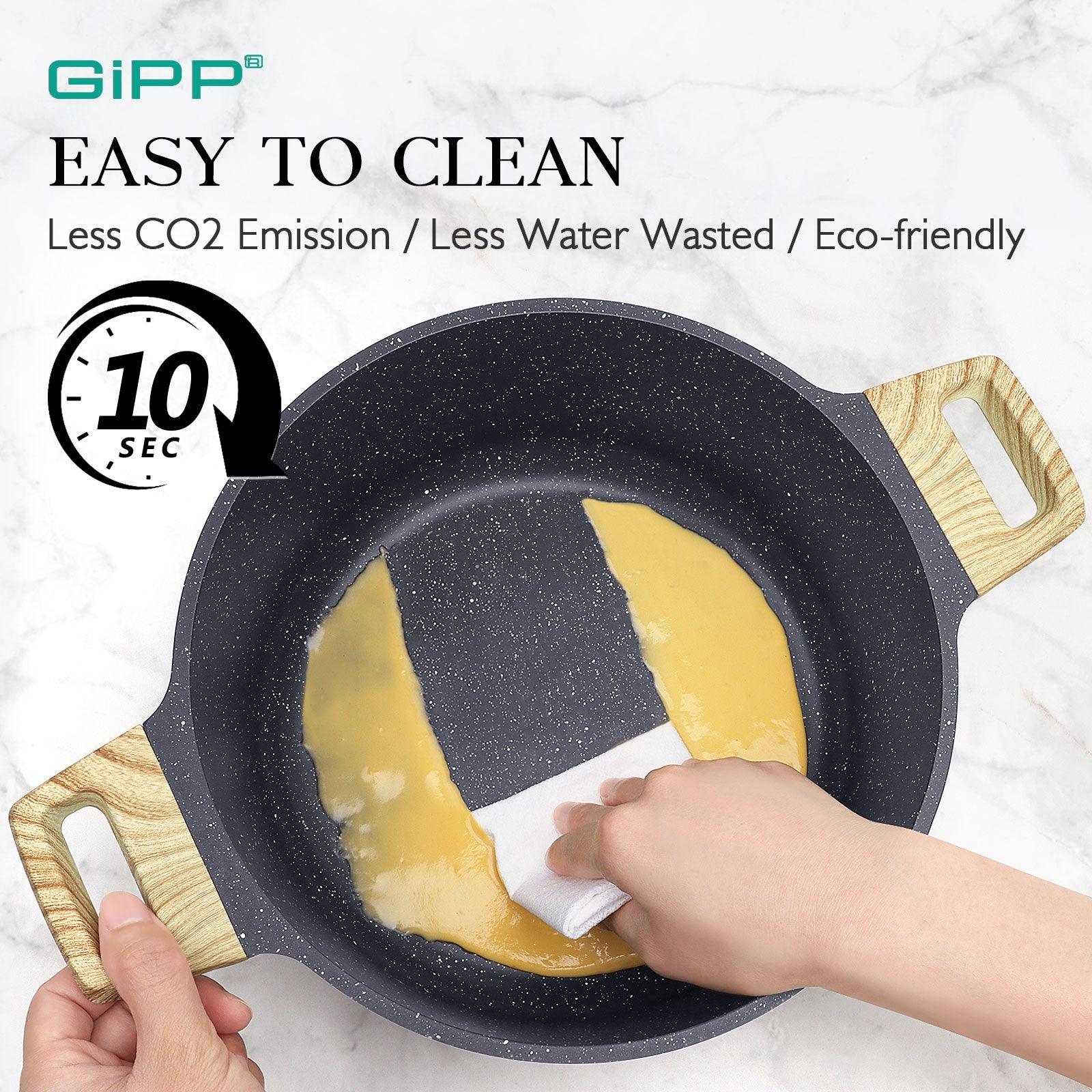 GiPP 21Psc Pots and Pans Set Non Stick - Grey Granite Kitchen Cookware Sets Nonstick Induction Cookware Non-toxic Cooking Pan Set with Silicone Utensils, PFOS and PFOA Free - GiPP Kitchenware