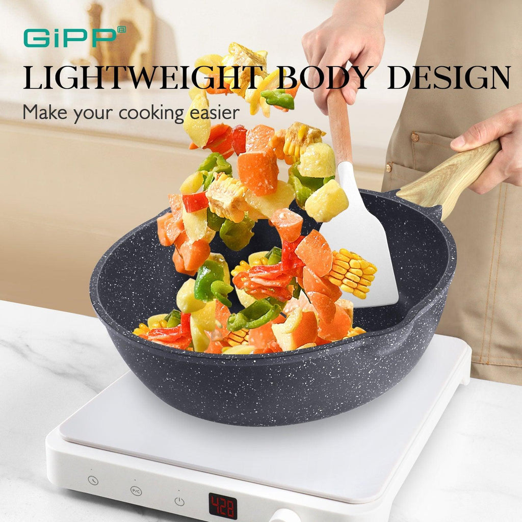 GiPP 21Psc Pots and Pans Set Non Stick - Grey Granite Kitchen Cookware Sets Nonstick Induction Cookware Non-toxic Cooking Pan Set with Silicone Utensils, PFOS and PFOA Free - GiPP Kitchenware