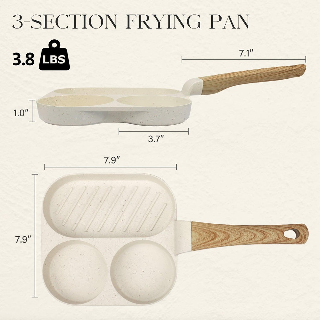 GiPP Egg Frying Pan, Pancake Pan Granite Nonstick 3 Hole Frying Egg Omelette Skillet for Breakfast - GiPP Kitchenware