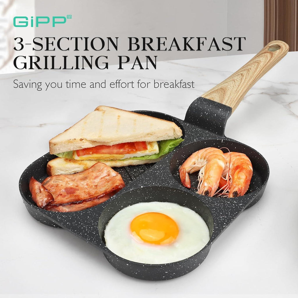 GiPP Egg Frying Pan, Pancake Pan Granite Nonstick 3 Hole Frying Egg Omelette Skillet for Breakfast - GiPP Kitchenware