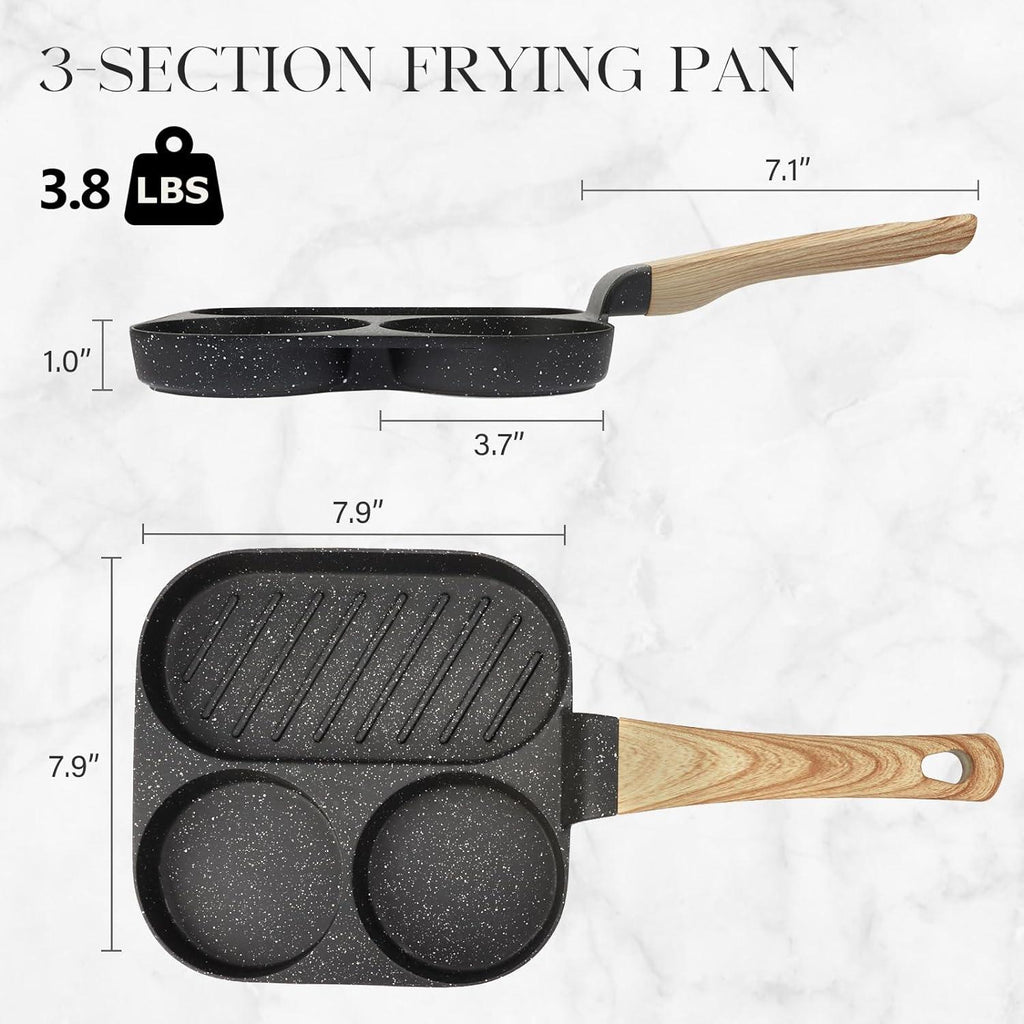 GiPP Egg Frying Pan, Pancake Pan Granite Nonstick 3 Hole Frying Egg Omelette Skillet for Breakfast - GiPP Kitchenware